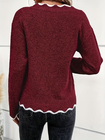 VIVILY | Pullover mit V-Ausschnitt und Wellenkante
