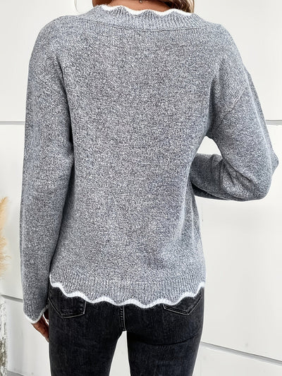 VIVILY | Pullover mit V-Ausschnitt und Wellenkante