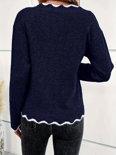 VIVILY | Pullover mit V-Ausschnitt und Wellenkante