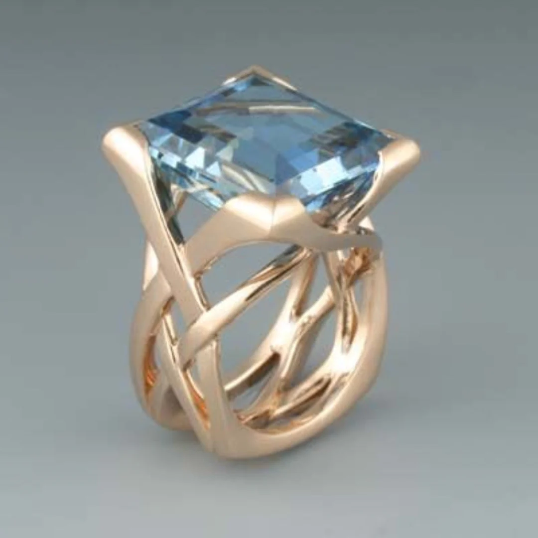 VIVILY | Vintage Roségold Ring mit blauen Zirkonia