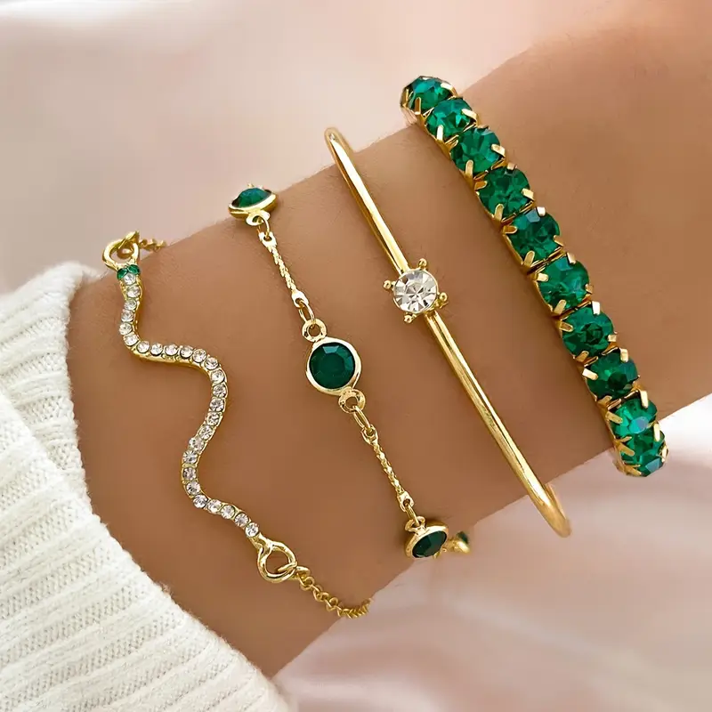 VIVILY | Stilvolles Vintage-Armband-Set in Grün mit Kristallen